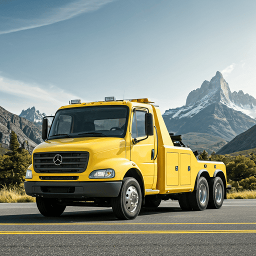 Grúa amarilla parqueada en carretera